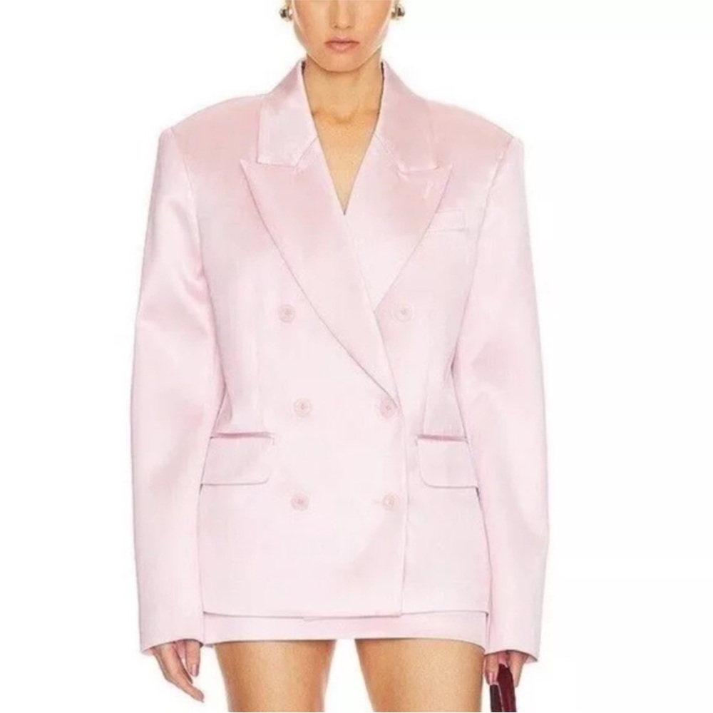 Helsa Revolve Women’s NWT Heavy Satin Double Breasted Jacket in Pale Pink Small